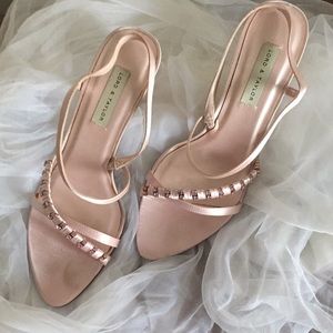 Baby pink low heel dress sandals